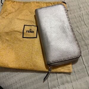 Fendi Metallic Silver Selleria Leather wallet